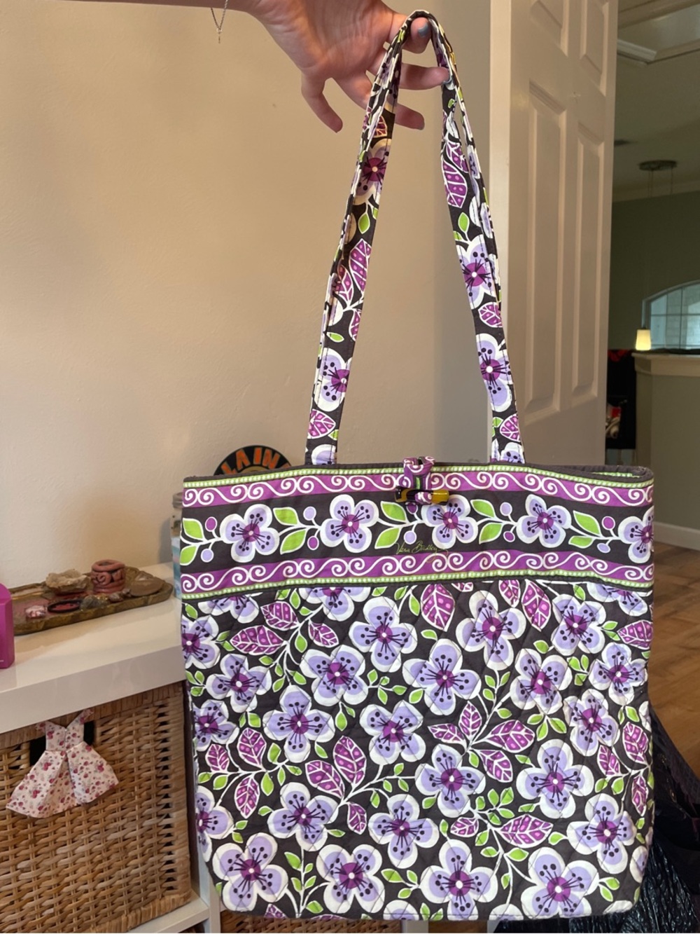 Vera Bradley Quilted Floral Tote in Purple, White & Green